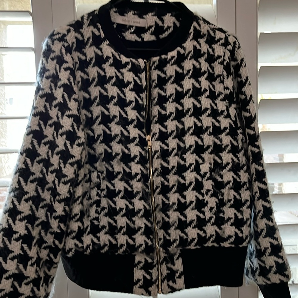 Bishop and Young Anthropologie Black and white tweed bomber jacket